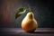 Close up of pear on wooden table. Dark photography style.