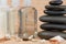 Close up of pebbles with a black pebbles stack