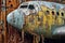 close-up of peeling paint on an abandoned aircraft