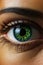 Close up of person& x27;s eye with green iris. Generative AI