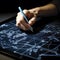 A close-up of a persons hand using a touch screen to draw generative AI