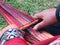 Close up of Peruvian lady in authentic dress spinning yarn by ha