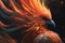 close-up of phoenix firebird& x27;s fiery feathers