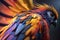 close-up of phoenix firebird's vibrant and colorful feathers