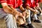 Close up photo of american baseball players sitting