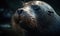 close up photo of bearded seal on dark background. Generative AI