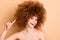 Close up photo beautiful foxy she her wear no clothes nude lady amazed show indicate direct new stylist hairdo curls