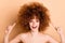 Close up photo beautiful foxy she her wear no clothes nude lady shocked indicate direct new stylist hairdo curls fashion