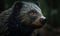 close up photo of binturong in its natural habitat with dark forest background. Generative AI