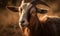 close up photo of Boer South African breed of goat on blurry natural background. Generative AI