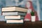 A close up photo of a books tower. Education or self investment time. Background high quality photo