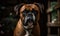 close up photo of Boxer dog captured within the coziness of its home. Generative AI