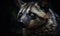 close up photo of civet cat in on black background. Generative AI