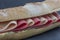 Close-up photo of a club sandwich. Salami and cheese sandwich