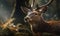close up photo of deer on blurry forest background. Generative AI