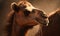 close up photo of dromedary known as Arabian riding camel in its natural habitat. Generative AI