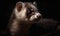 close up photo of ferret with black backdrop. Generative AI