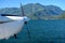 Close up photo of a floatplane nose and propeller over Harrison Lake