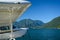 Close up photo of a floatplane nose and propeller over Harrison Lake