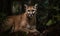 close up photo of Florida panther on blurry forest background. Generative AI