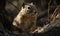 close up photo of ground squirrel on blurry forest background. Generative AI