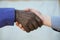 Close up photo of a handshake between afroamerican and european hands