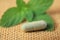 Close up photo of herbal capsule from organic herb for health care using. alternative multivitamins for good living life healthy