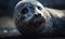 close up photo of hooded seal on blurry background of its natural habitat. Generative AI