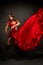 Close-up photo of the lady in gypsy costume dancing flamenco