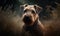 close up photo of Lakeland terrier on blurry outdoors background. Generative AI