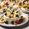 close up photo of plate with cheese dish on some festive event, party or wedding reception. macro lens