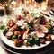 close up photo of plate with meat dish on some festive event, party or wedding reception. macro lens