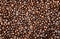 Close up photo of roasted coffee beans. Roasted coffee beans texture and background.