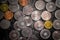 Close-up photo of romanian money, coins, 10 bani, 5 bani and 1 ban