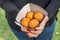 Close up photo of salmon croquette cake at a street food market.