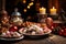 Close-up photo of traditional Saint Nicholas Day treats like gingerbread and marzipan, arranged festively on a wooden table, warm