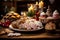 Close-up photo of traditional Saint Nicholas Day treats like gingerbread and marzipan, arranged festively on a wooden table, warm