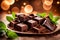 A close-up photograph capturing an array of gourmet chocolates dusted with fine cocoa powder, garnished