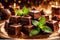 A close-up photograph capturing an array of gourmet chocolates dusted with fine cocoa powder, garnished