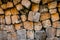 Close-up photograph of piled firewood background