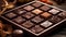 Close-up photography of box of handcrafted chocolate, gourmet dessert. Generative AI