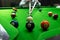 Close-up photos, playing billiard balls, various numbers, stabbing the ball, numbers and green ground