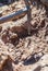 Close up of a pickaxe in an on going archaeological excavation on the castle of Antikythera in Greece