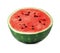 Close-up picture of a juicy watermelon cut in half, isolated on a white background. Healthful and organic food for vegetarian.