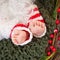 Close up picture of new born baby feet, christmas time