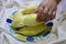 Close-up pictures of the hands of people picking durian in popular fruit dishes