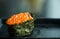 Close up piece of sushi egg salmon wrap by seaweed, japanese sushi menu
