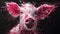 A close up of a pig with pink paint splattered on it, AI