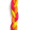 Close-up pigtail made of orange, yellow and pink plasticine