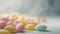 a close up of a pile of candy with steam coming out of it\\\'s top and on the side of the pile is a pile of candy